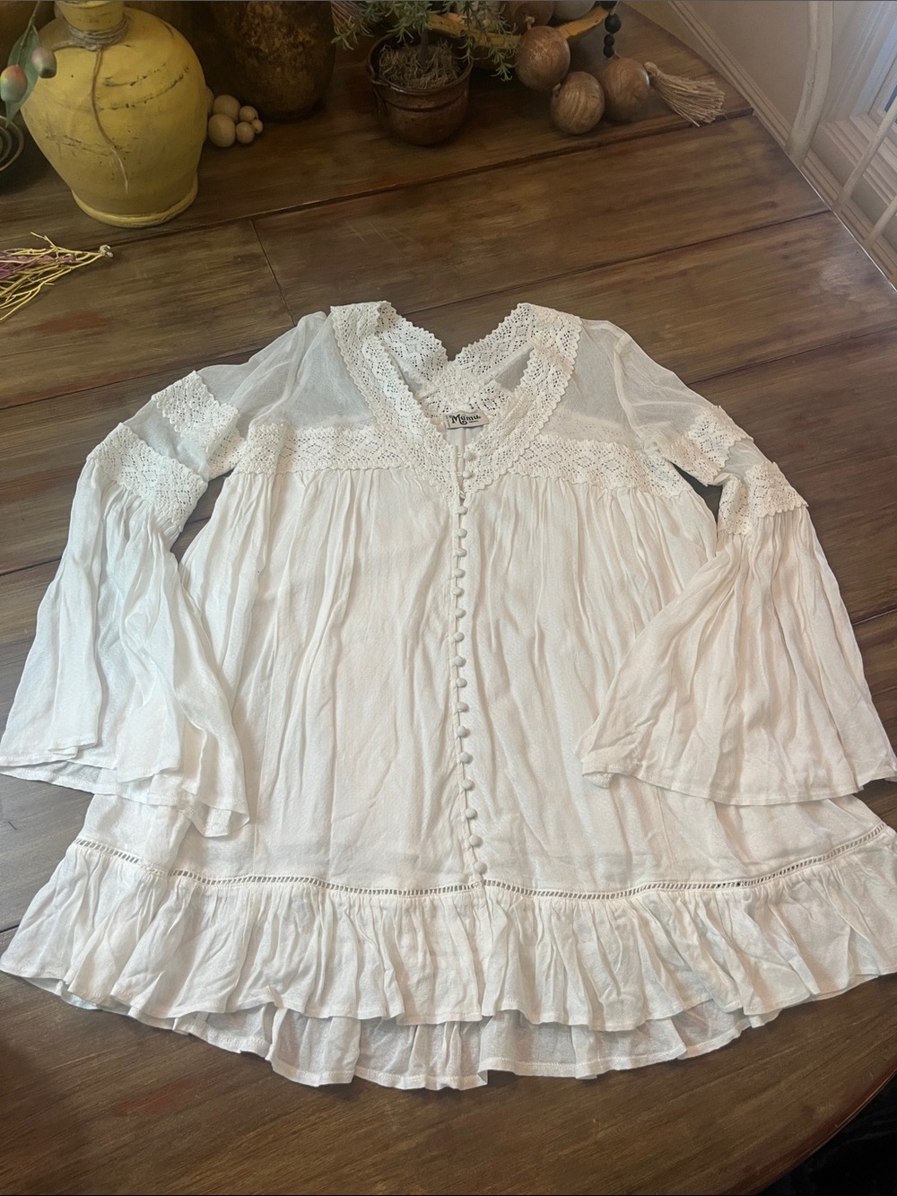 Show me your MuMu Boho Lace-Trim White Peasant Blouse - Women's Top Small